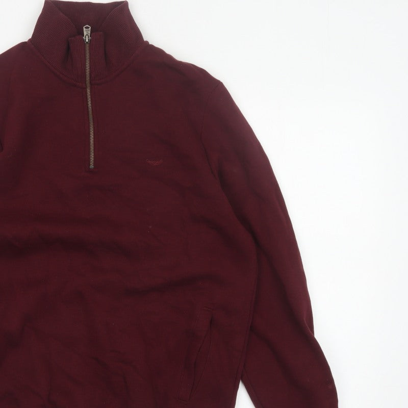 Threadbare Men’s Burgundy M Half Zip Fleece Sweatshirt Pockets
