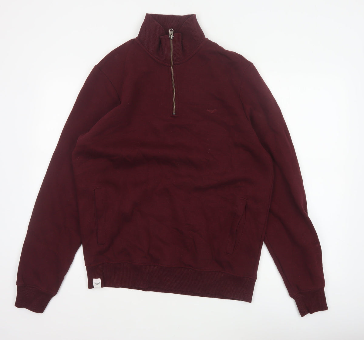 Threadbare Men’s Burgundy M Half Zip Fleece Sweatshirt Pockets
