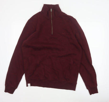 Threadbare Men’s Burgundy M Half Zip Fleece Sweatshirt Pockets