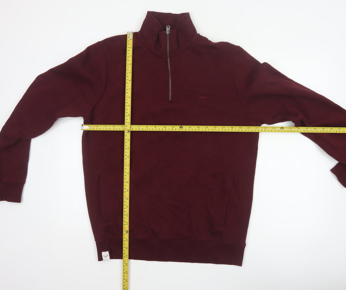 Threadbare Men’s Burgundy M Half Zip Fleece Sweatshirt Pockets