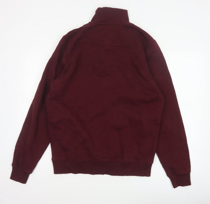 Threadbare Men’s Burgundy M Half Zip Fleece Sweatshirt Pockets