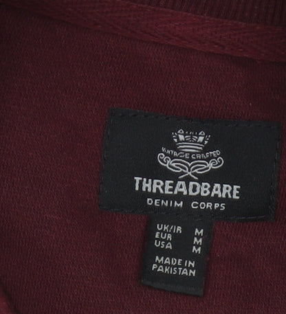 Threadbare Men’s Burgundy M Half Zip Fleece Sweatshirt Pockets