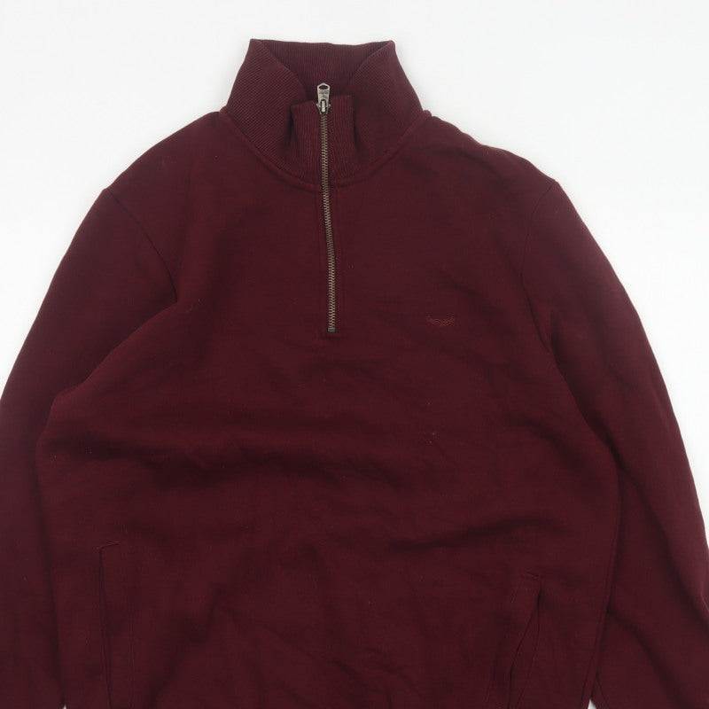 Threadbare Men’s Burgundy M Half Zip Fleece Sweatshirt Pockets