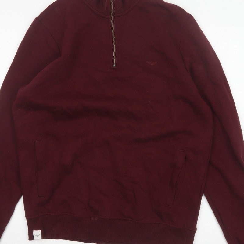 Threadbare Men’s Burgundy M Half Zip Fleece Sweatshirt Pockets