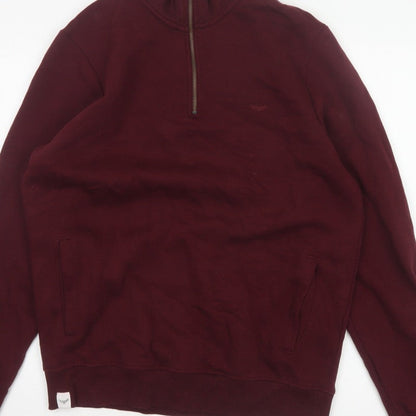 Threadbare Men’s Burgundy M Half Zip Fleece Sweatshirt Pockets