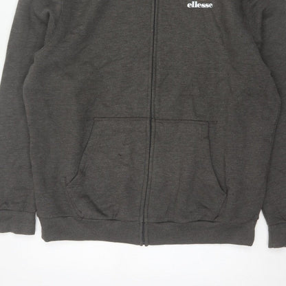 Ellesse Men’s Grey L Full Zip Hoodie Logo Cotton Blend Pockets