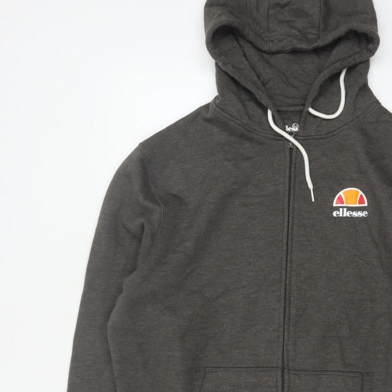 Ellesse Men’s Grey L Full Zip Hoodie Logo Cotton Blend Pockets