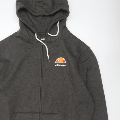 Ellesse Men’s Grey L Full Zip Hoodie Logo Cotton Blend Pockets