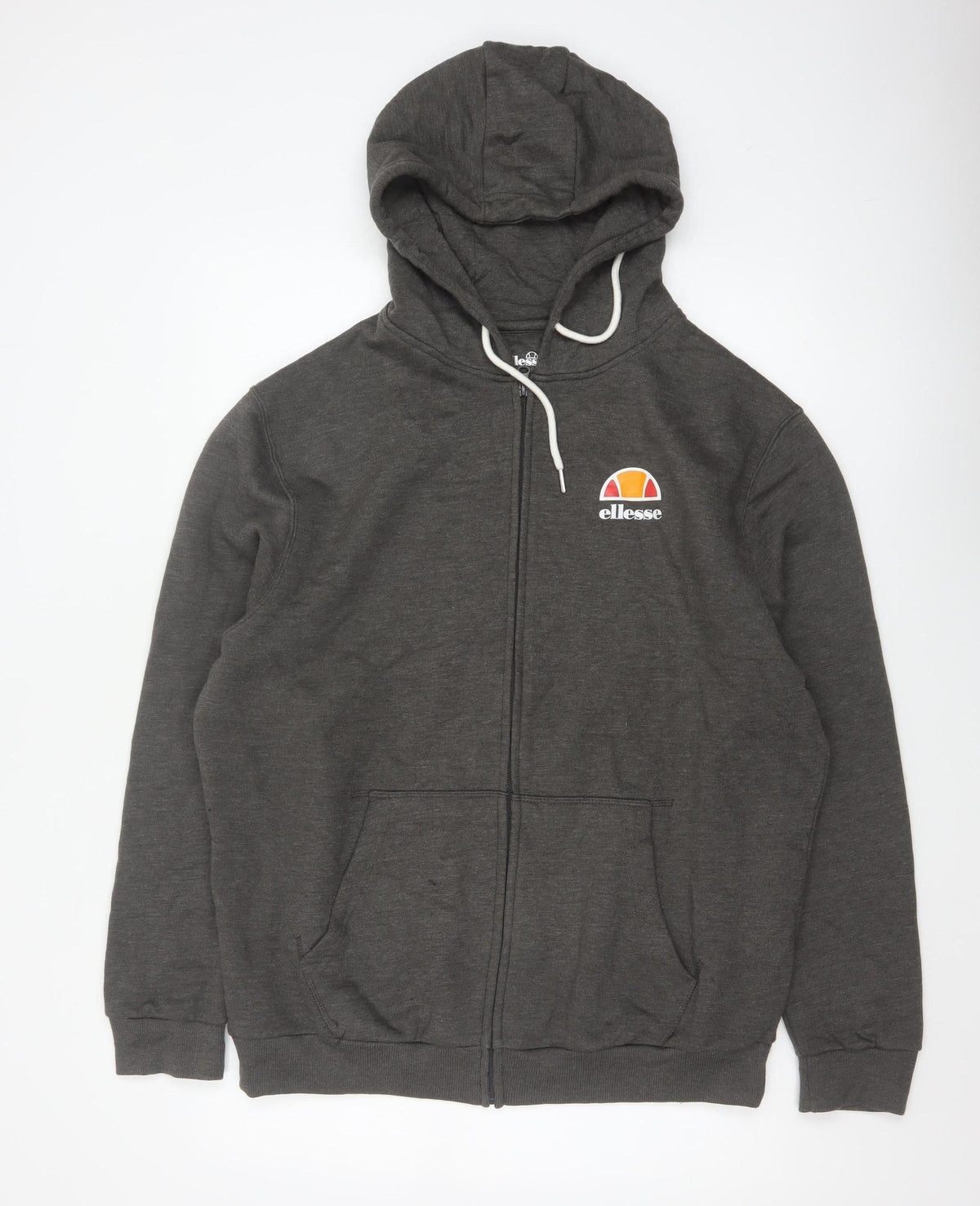 Ellesse Men’s Grey L Full Zip Hoodie Logo Cotton Blend Pockets