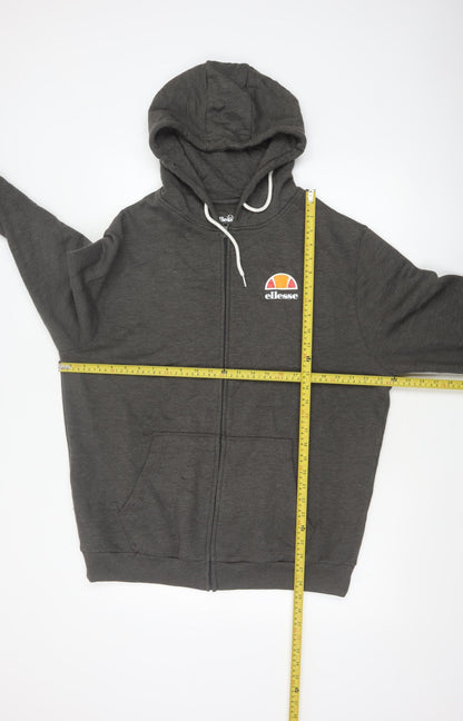 Ellesse Men’s Grey L Full Zip Hoodie Logo Cotton Blend Pockets