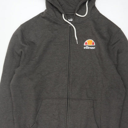 Ellesse Men’s Grey L Full Zip Hoodie Logo Cotton Blend Pockets