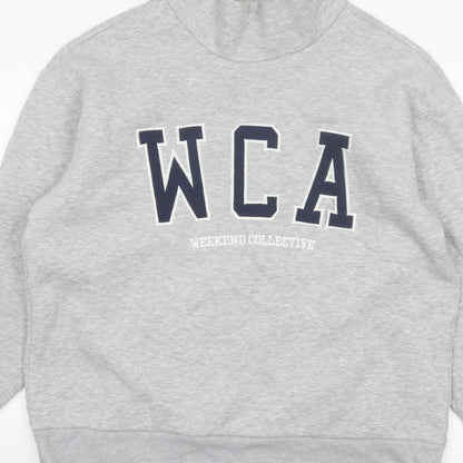 ASOS Design Women Grey M WCA High Neck Logo Pullover Sweatshirt
