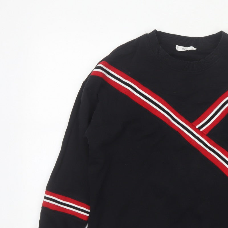 Mango Women Black UK 8 Pullover Sweatshirt Red Stripe Crew Neck