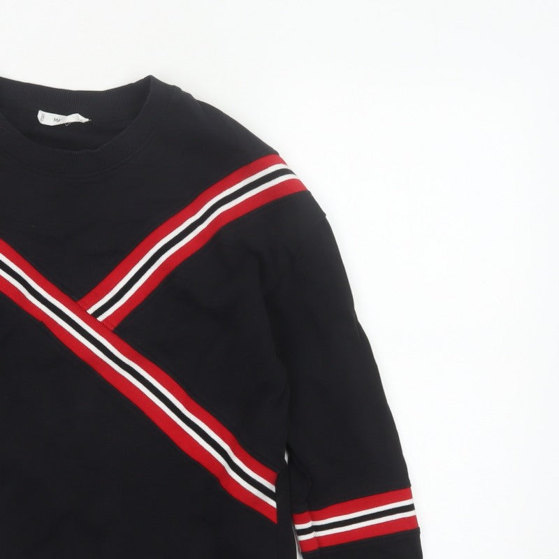 Mango Women Black UK 8 Pullover Sweatshirt Red Stripe Crew Neck