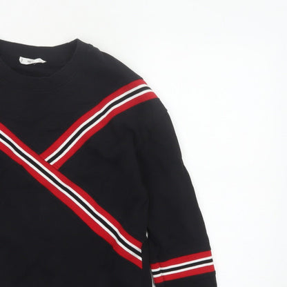 Mango Women Black UK 8 Pullover Sweatshirt Red Stripe Crew Neck