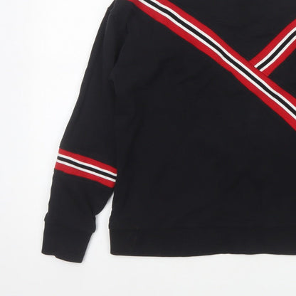 Mango Women Black UK 8 Pullover Sweatshirt Red Stripe Crew Neck