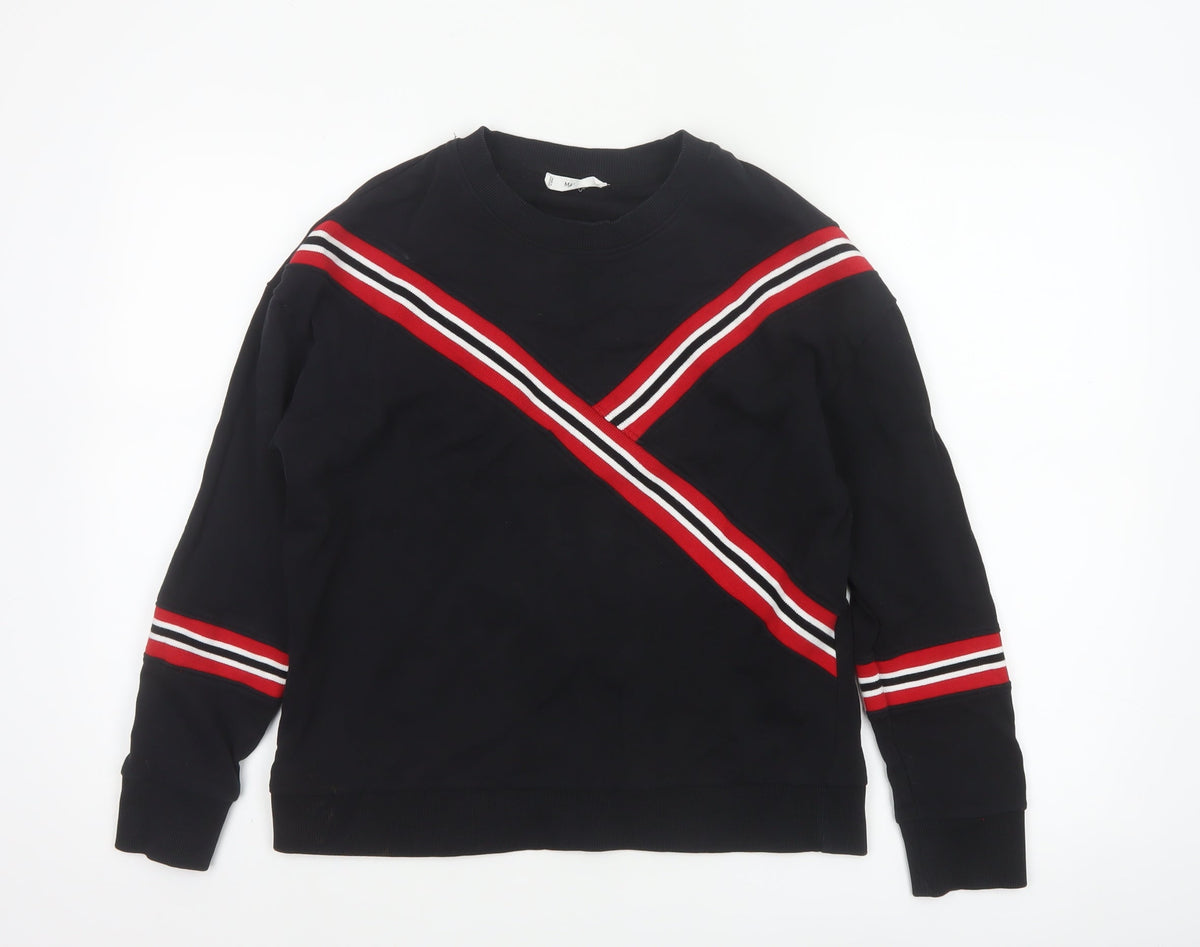 Mango Women Black UK 8 Pullover Sweatshirt Red Stripe Crew Neck