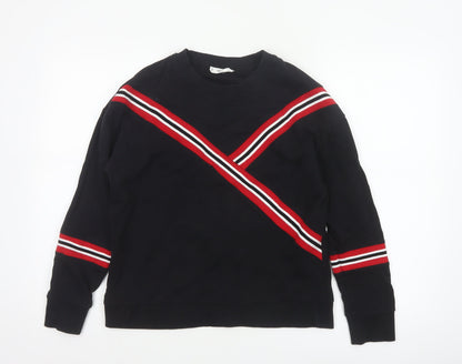 Mango Women Black UK 8 Pullover Sweatshirt Red Stripe Crew Neck