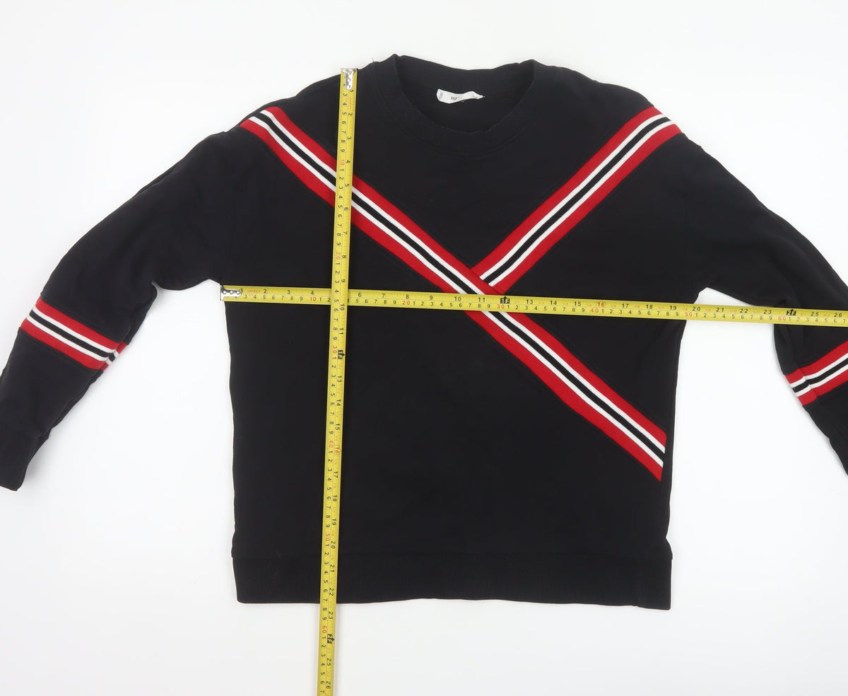 Mango Women Black UK 8 Pullover Sweatshirt Red Stripe Crew Neck