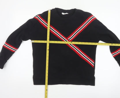 Mango Women Black UK 8 Pullover Sweatshirt Red Stripe Crew Neck