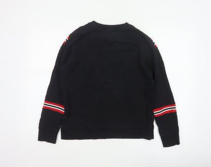 Mango Women Black UK 8 Pullover Sweatshirt Red Stripe Crew Neck