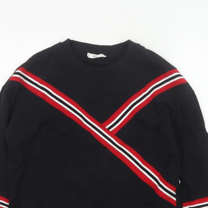 Mango Women Black UK 8 Pullover Sweatshirt Red Stripe Crew Neck