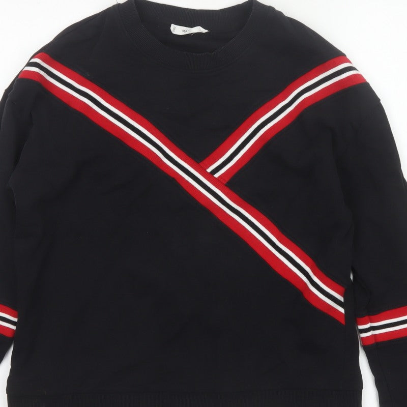 Mango Women Black UK 8 Pullover Sweatshirt Red Stripe Crew Neck