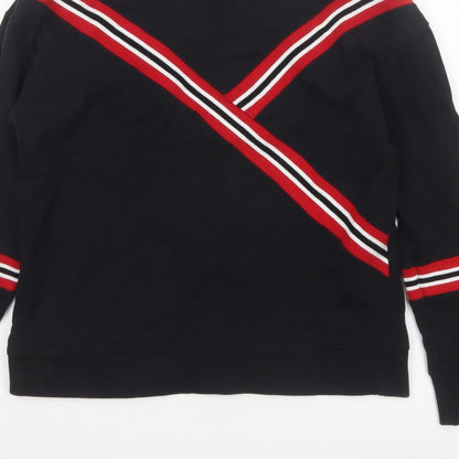 Mango Women Black UK 8 Pullover Sweatshirt Red Stripe Crew Neck