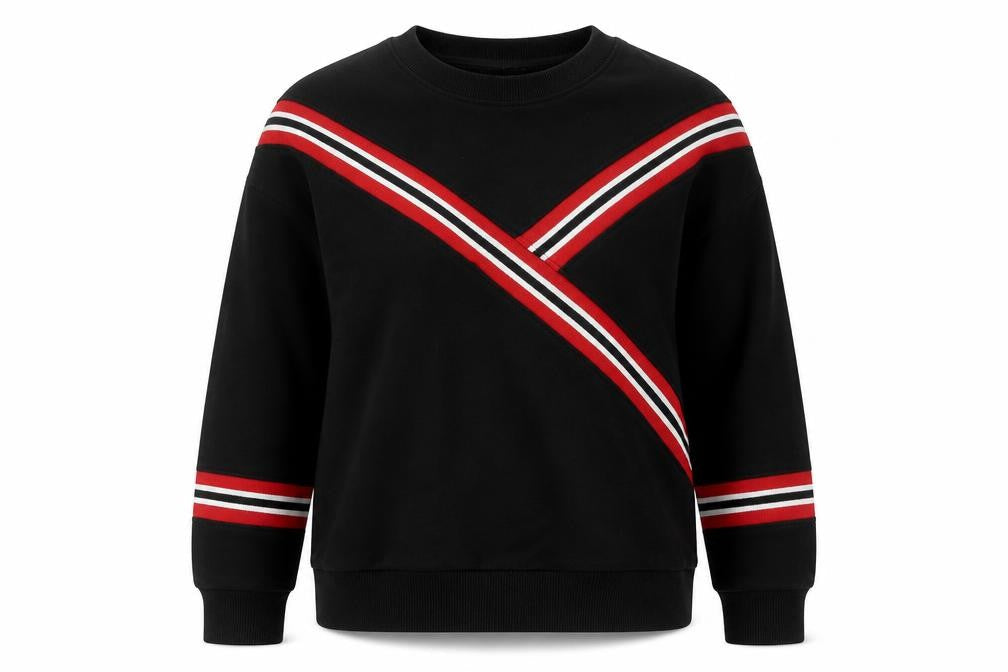 Mango Women Black UK 8 Pullover Sweatshirt Red Stripe Crew Neck