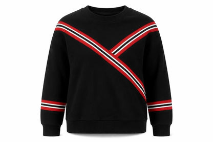 Mango Women Black UK 8 Pullover Sweatshirt Red Stripe Crew Neck