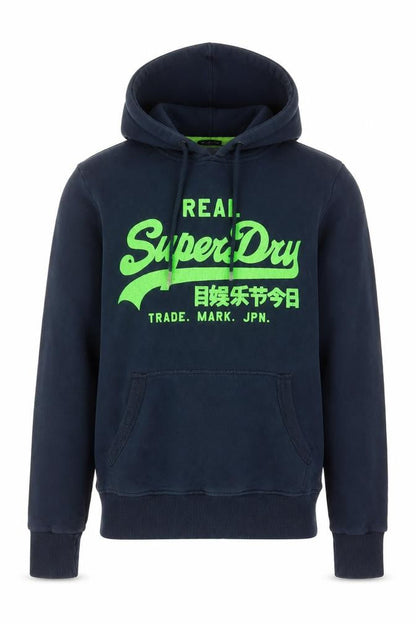 Superdry Men’s Blue S Pullover Hoodie Graphic Logo Fleece
