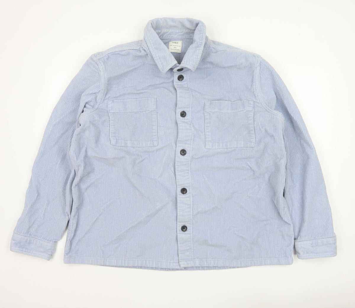 Marks and Spencer Men Blue 2XL Corduroy Overshirt Button-Up