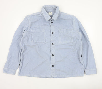 Marks and Spencer Men Blue 2XL Corduroy Overshirt Button-Up