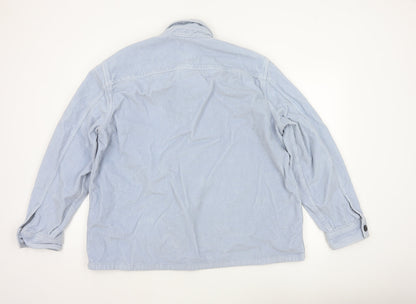 Marks and Spencer Men Blue 2XL Corduroy Overshirt Button-Up