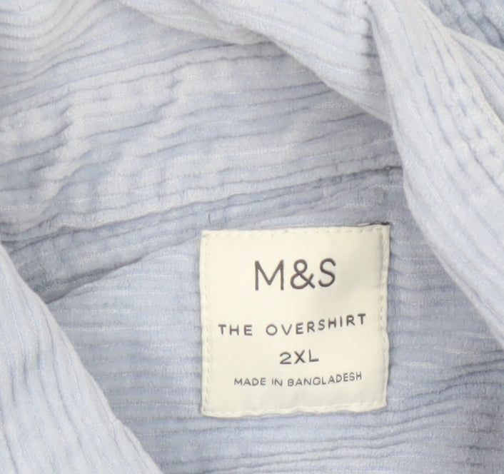 Marks and Spencer Men Blue 2XL Corduroy Overshirt Button-Up