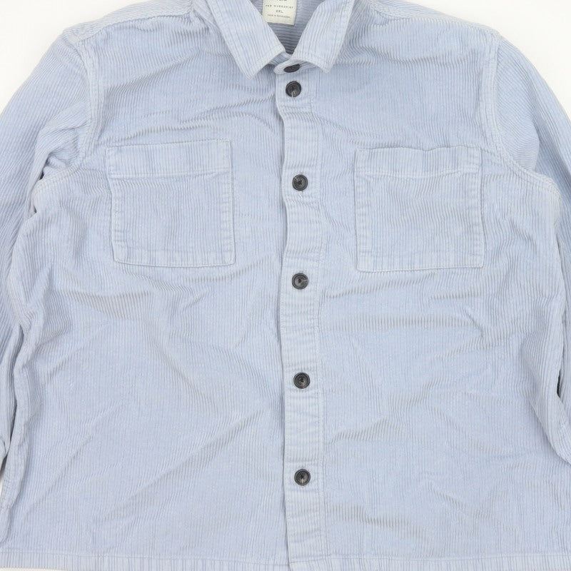 Marks and Spencer Men Blue 2XL Corduroy Overshirt Button-Up