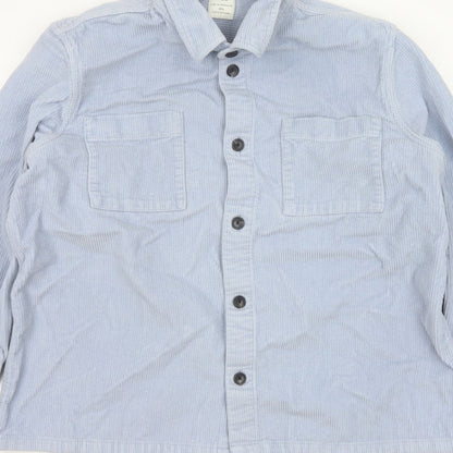 Marks and Spencer Men Blue 2XL Corduroy Overshirt Button-Up