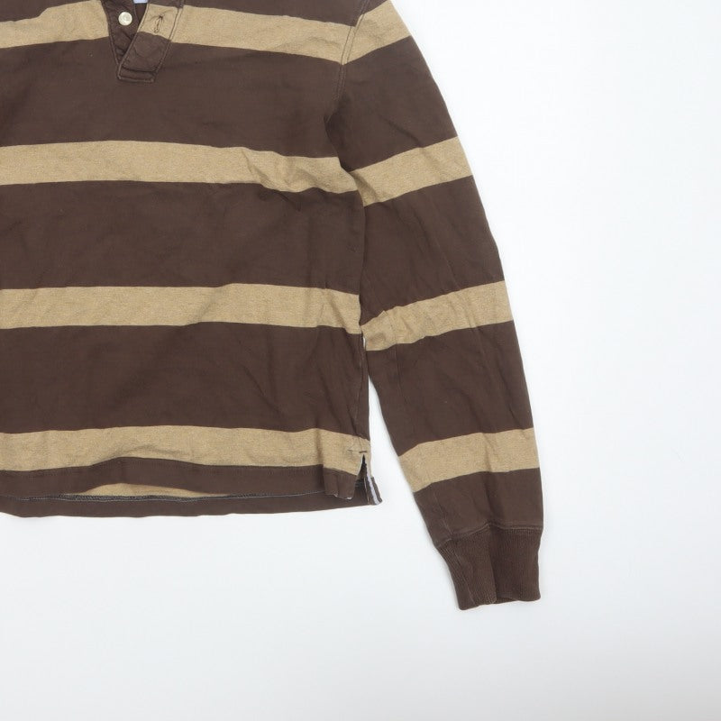 GAP Men’s Brown Beige Striped Cotton Long Sleeve Rugby Polo M