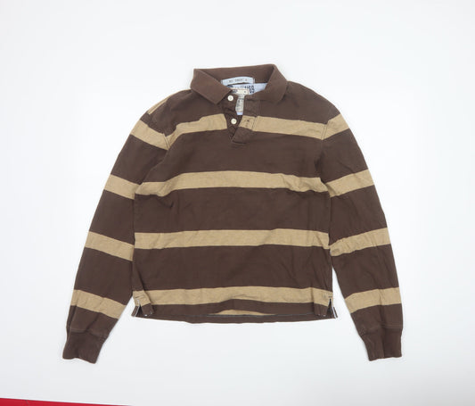 Back view of GAP Men’s Brown Beige Striped Cotton Long Sleeve Rugby Polo M