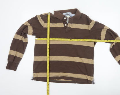 GAP Men’s Brown Beige Striped Cotton Long Sleeve Rugby Polo M