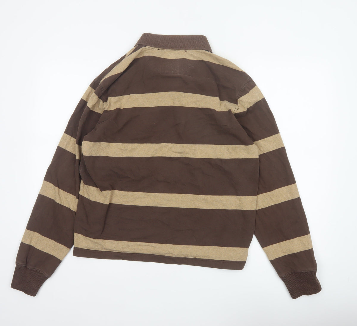 GAP Men’s Brown Beige Striped Cotton Long Sleeve Rugby Polo M