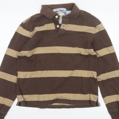 GAP Men’s Brown Beige Striped Cotton Long Sleeve Rugby Polo M
