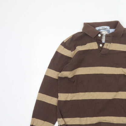 GAP Men’s Brown Beige Striped Cotton Long Sleeve Rugby Polo M