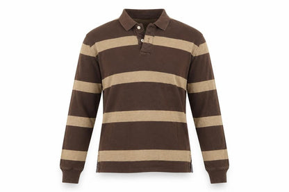 GAP Men’s Brown Beige Striped Cotton Long Sleeve Rugby Polo M