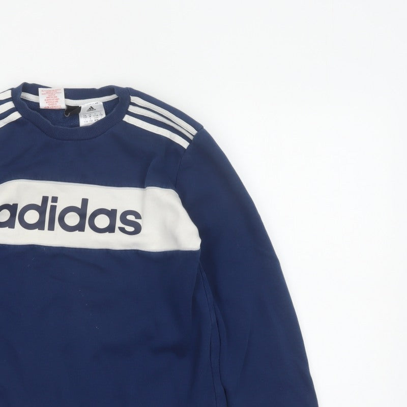adidas Boys Blue 11-12 Years Pullover Colourblock Logo Sweatshirt