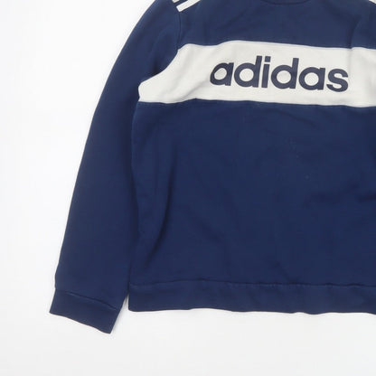 adidas Boys Blue 11-12 Years Pullover Colourblock Logo Sweatshirt