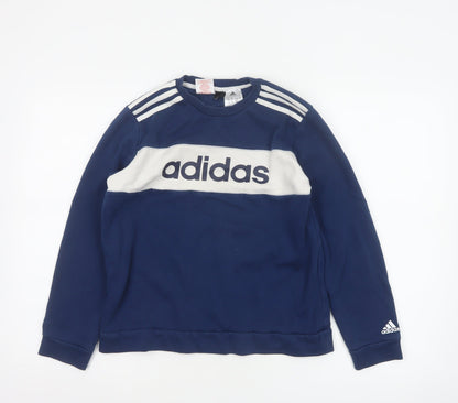 adidas Boys Blue 11-12 Years Pullover Colourblock Logo Sweatshirt
