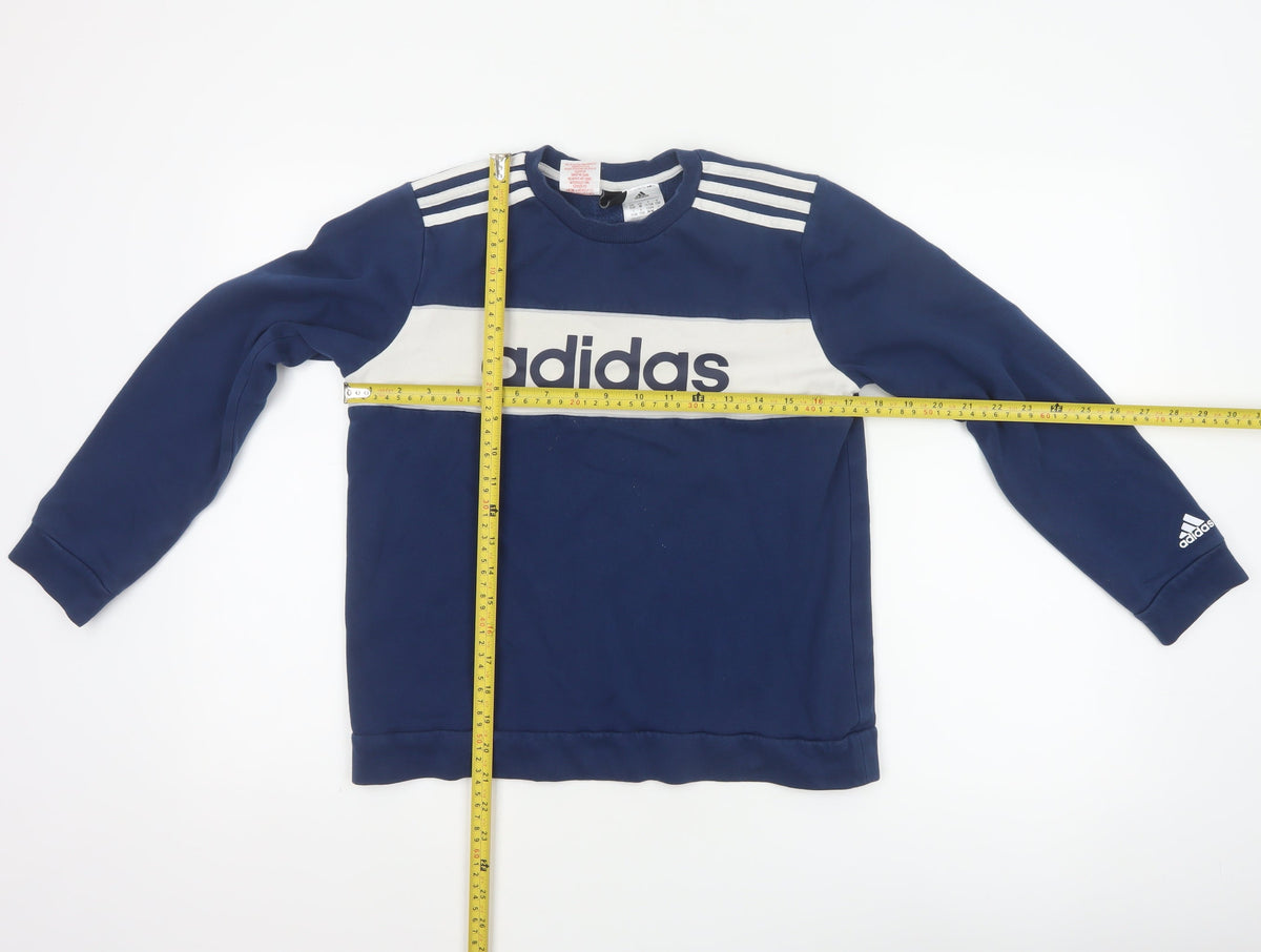 adidas Boys Blue 11-12 Years Pullover Colourblock Logo Sweatshirt
