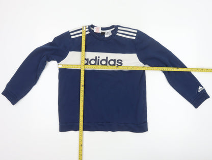 adidas Boys Blue 11-12 Years Pullover Colourblock Logo Sweatshirt