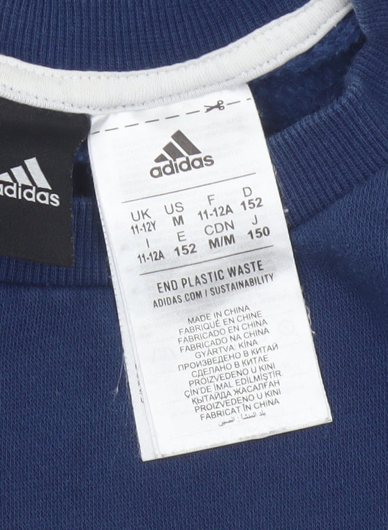 adidas Boys Blue 11-12 Years Pullover Colourblock Logo Sweatshirt